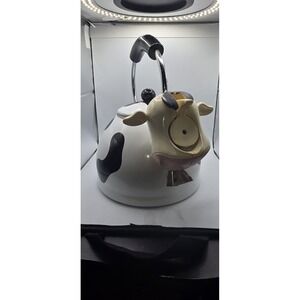 Kamenstein MCMXCII Cow Novelty Enamel Tea Kettle White Black Acoustic Signal
